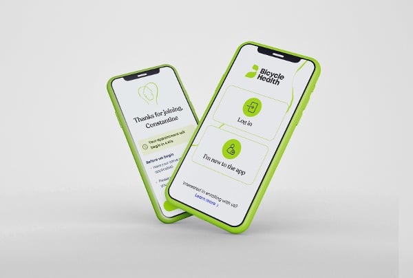 two phones displaying Bicycle Health app